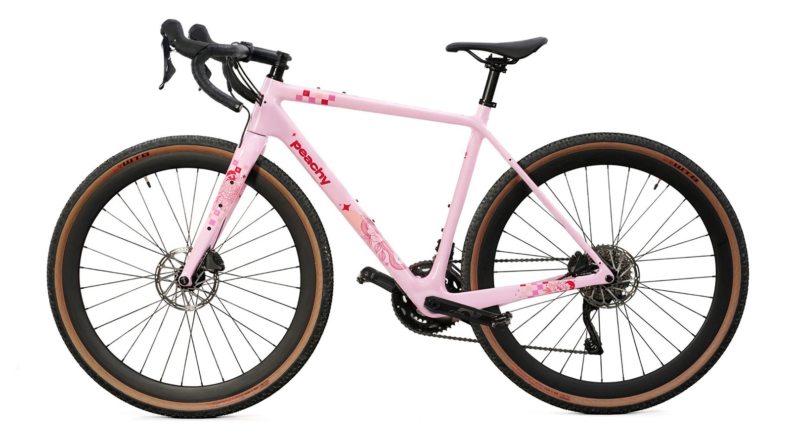 Peachy gravel bicycle, non-drive-side profile