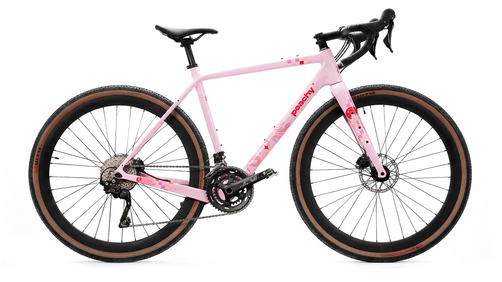 Peachy gravel bicycle, drive-side profile